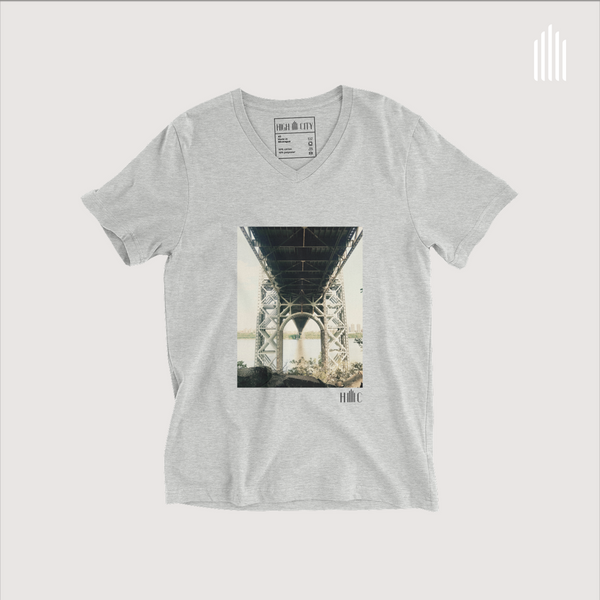 Bridge 1038: Unisex Short Sleeve V-Neck T-Shirt, athletic heather & white