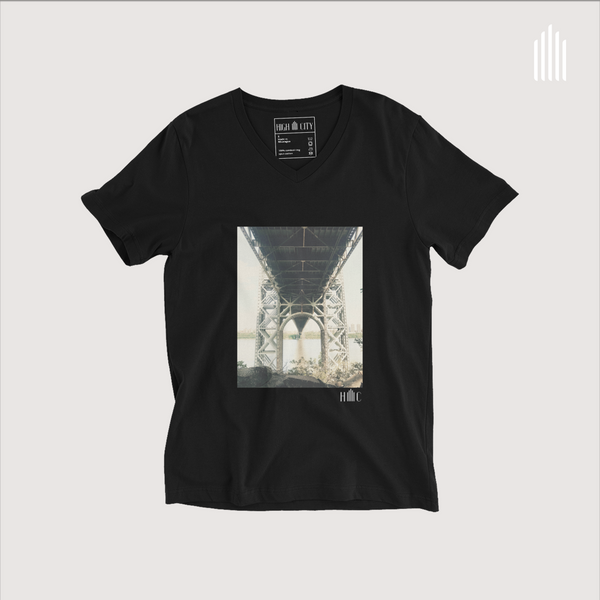 Bridge 1038: Unisex Short Sleeve V-Neck T-Shirt, black