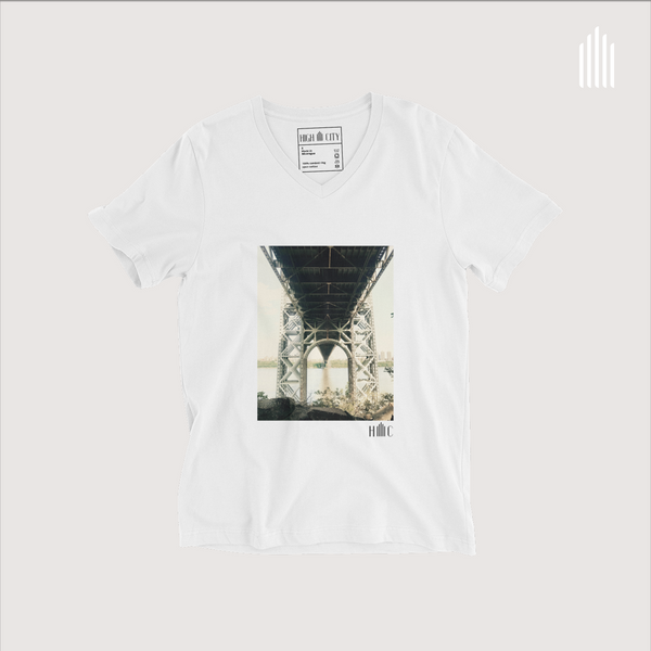Bridge 1038: Unisex Short Sleeve V-Neck T-Shirt, athletic heather & white